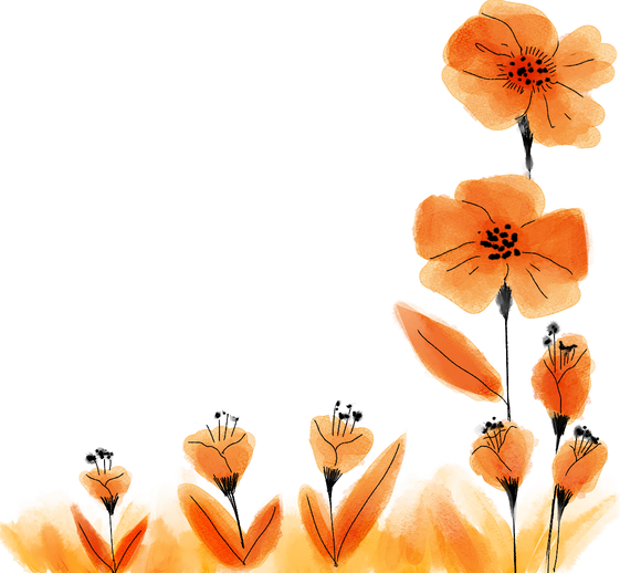 Monochromatic Watercolor Orange Lower Right Corner Flower Border